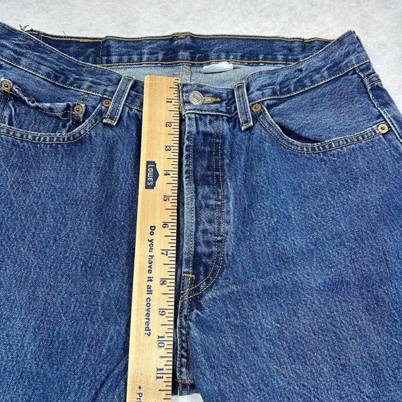 Levis 501 Jeans Mens 33x30 Blue Straight Button Fly American Dark Wash Denim - Picture 5 of 16
